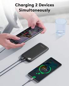 Powerbank Fast Charging Max 12V/4.5A, Ultra Slim Portable Charger USB C 10000mah, Travel Power Bank For IPhone 11 12 13 14 15 16 Android, DC Lightweight Battery Pack Phone Charger, Deep Black - 黑色 - 查看 4