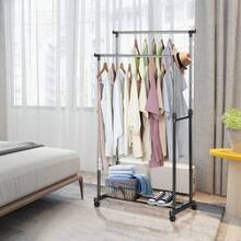 Shoze Clothes Rail Adjustable Garment Rack Telescopic Coat Rack Hanging Rail Clothes Stand With Shoe Shelf And Casters Clothing Rack For Small Place Organiser Shelf Bedroom Clothing Rack - Double Bars - View 4