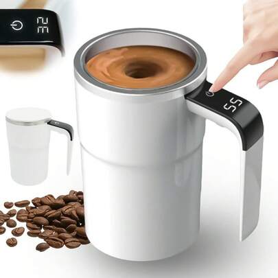 Automatic Magnetic Stirring Coffee Mug, Self Mixing Cup With Lid For Milk, Cocoa And Other Beverages - Stainless Steel