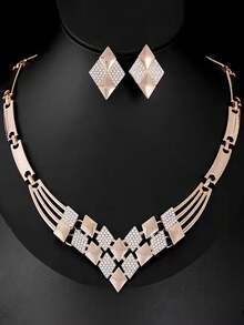3pcs Fashionable Elegant Geometric V-Shaped Necklace & Earrings Jewelry Set For Women, Versatile For Dresses