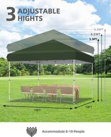 3Mx3M Carpa Plegable con Montaje Instantáneo, Toldo Gazebo de 3 Alturas Ajustables en Tela Oxford 210D y Estructura Antióxido, Bolsa con Ruedas y 4 Sacos de – Protección UV para Playa, Fiesta, Outdoor - Verde - Ver 6
