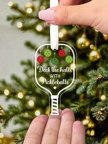 Deck The Halls With Pickleballs, Pickleball Transparent Acrylic Ornament, Xmas Hanging Acrylic Ornaments, Personalized Pickleball Christmas Ornament, Deck The Halls Gifts For Pickleball Lover And Sport Lovers Christmas Decorations Home Christmas Gifts Christmas Decor