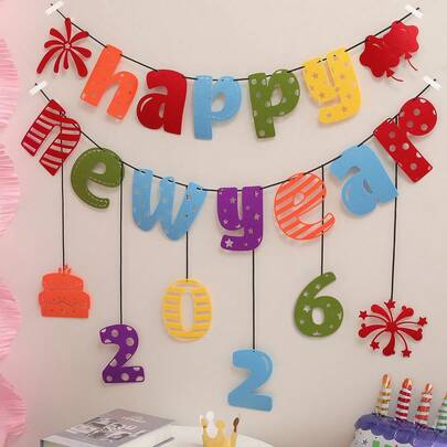 1 套/1 件彩色黑色、金色和粉色拉旗，2026 年新年派对装饰横幅