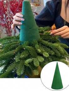 3个装花泥树锥，大号绿色干湿两用花泥，适用于圣诞节DIY工艺品、花艺装饰、婚礼、生日、派对装饰，绿色花泥块，适用于鲜花和人造花 - 彩色 - 查看 2