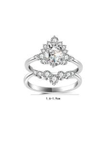 2 piezas Anillos de óvalo de circonita brillante de plata S925 de lujo, regalo conmemorativo para mujeres para aniversario, Navidad