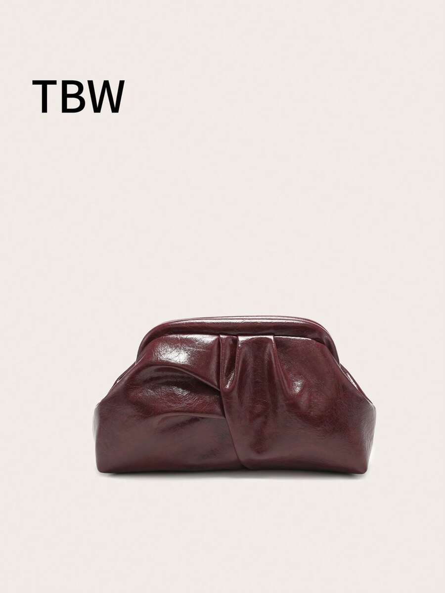 Cartera con clip de diseño de nube fruncida para mujer, versátil, de gran capacidad, de moda & minimalista, adecuada para compras y salidas - Burdeos - Ver 1