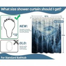 Foggy Mountain Shower Curtain, Nature Woodland Forest Cabin Shower Curtains For Bathroom Waterproof Pine Tree Bathroom Decor For Men, Polyester Fabric With Hooks (Blue,60''W X 72''L){"Color_name":"Blue","Size_name":"60\"Wx72\"L(Packof1)"} - 多色17 - 查看 5