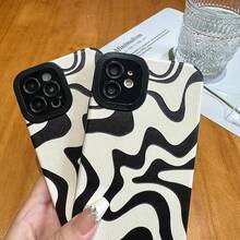 Designed For  14 Phone Case, Soft PU Leather TPU And Cute Art Wavy Painted For Women Girls, Slim Protective Shockproof Compatible With  Case (Beige,  14){"Color_name":"Beige","Size_name":"14"} - 多色29 - 查看 6