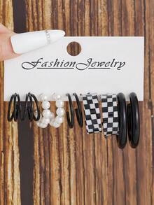 5-15 Pairs Colorful Exaggerated Gold-Plated C-Shaped Beaded Acrylic Resin Earrings, Versatile Set