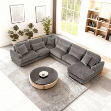 Modern Style U-Shaped 129-Inch Oversized Modular Sofa, Terry Fabric, With Reclining Seat, Durable, Comfortable Design, Simple And Elegant, Suitable For Living Room,Dark Grey - Màu xám đen - Xem 2