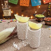 MEXTEQUIL - Vasos Tequileros de Cerámica Talavera Auténtica Mexicana, Set de 4 - Encaje Azul - Encaje Blanco - Ver 5