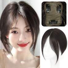 10英寸合成纤维女士假发，带刘海，自然蓬松轻盈，完美遮盖白发和稀疏刘海，发饰 - 彩色 - 查看 10