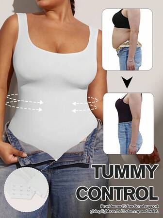 1pc Women Plus Size Seamless Bodysuit, Waist Cinching, Tummy Control, Butt Lifting