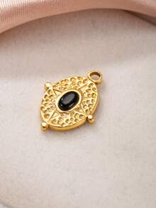 1 pieza Colgante chapado en oro de 18K de acero inoxidable, colgante redondo de la Virgen María, dije de cruz, colgante negro, DIY para collares, aretes, joyería, uso diario, regalo