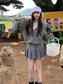 休闲波点连帽夹克上衣，百搭韩版初秋风 - 灰色 - 查看 5