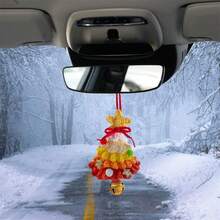 Car Rearview Mirror Charms Cute Crochet Christmas Tree Hanging Decorations Small Ornaments - Yellow - View 2