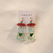 1 Pair Fashionable French Romantic Acrylic UFO & Christmas Tree Dangle Earrings, Music Festival Holiday Party Gift For Women