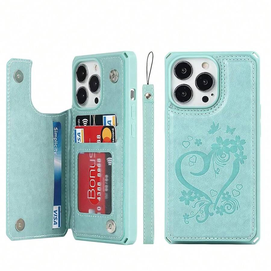 For IPhone 13 Pro Max Case With Card Holder Wallet Case For Women Men,Phone Case For IPhone 13 Pro Max Case With Stand And Strap,Leather Shockproof Protective Cover- Green{"Color_name":"E-Green"} - 多色21 - 查看 1