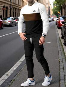 Men's Printed Crew Neck Long Sleeve T-Shirt And Pants Set