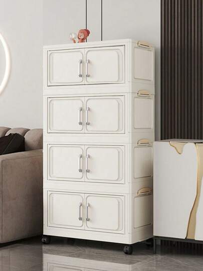 这款45厘米/17.7英寸宽的储物柜专为高效家居收纳而设计，可折叠，适用于客厅、玩具柜、零食柜和厨房等各种收纳需求，是床下收纳和额外食品储藏的理想之选。它有助于整齐收纳玩具、零食和生活必需品，打造整洁的空间。这款储物柜也是圣诞节和节假日的理想礼物，其简约的线条设计使其用途广泛，尤其适合小户型公寓、宿舍和家庭活动室。它轻巧易搬，适合收纳玩具、零食、工具和各种家居零碎物品。