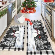 1 pièce Paillasson en TPR imitation laine avec imprimé sapin de Noël et bonhomme de neige, tapis de salle de bain, tapis de cuisine, tapis de buanderie, décoration de fête, décoration de maison, décoration de mariage, décoration de salle à manger