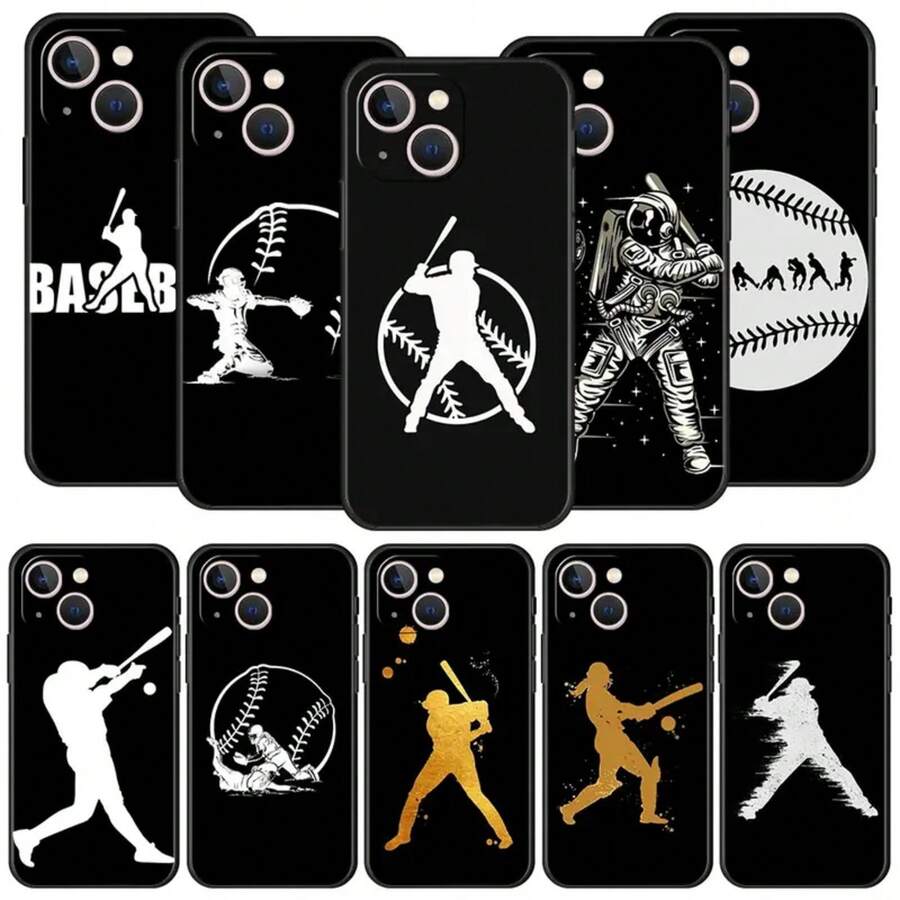 Custodia per telefono in stile baseball compatibile con 16, 15, 14, 11 Pro Max, 12, 13, 7, 8 Plus, X, XR, XS, SE 2020, cover morbida nera - compatibile con custodia per iPhone 17, custodia per iPhone 17 Pro, custodia per iPhone 17 Pro Max - a4 - Visualizzare 1