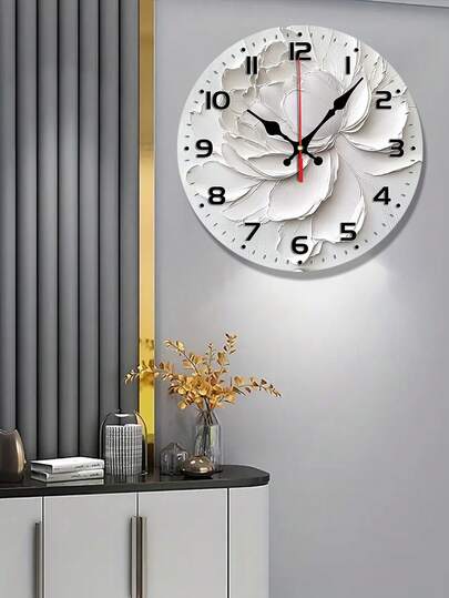 1pc Elegante 10/12inch Silent Wand Klok Abstract Grijs Bloemen Wood Veneer, Round Flat Battery Operated (AA Not Included) Ideal Home Bedrooms, Halls No Ticking, Easy To Read Numbers view 5