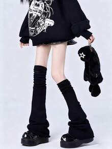 1双Y2K风格阔腿腿套，慵懒少女风，纯白色过膝腿套，柔软棉质，优雅舒适，休闲百搭，适合春夏穿着，日式花卉刺绣 - 彩色 - 查看 16