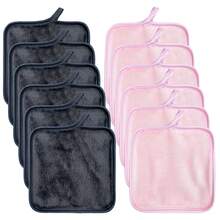 Pano demaquilante, 5,12" x 5,12", toalha de maquiagem, pano de rosto reutilizável, para lavagem do rosto, almofada de maquiagem e bolsa de malha, microfibra, lavagem facial, pacote com 12 peças, duas cores misturadas