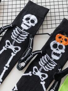 1/3 双骷髅牵手袜，磁吸白色袜子，可爱自动粘脚中筒袜，情侣款，春秋季 - 彩色 - 查看 10