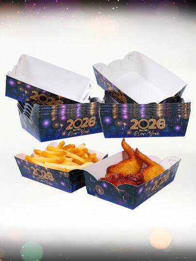 12pcs 2026 New Year Food Paper Tray, Sparkler Fireworks Design Food Boxes,Popcorn Box, French Fry Box,Disposable Food Containers,New Year Party Supplies Food Holders For Popcorn Nacho Snack,New Year Celebration Decorations,Happy New Year Decor,Home Decor,Table Decor,Party Favor