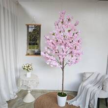 1pc 200CM Artificial Cherry Blossom Tree With Plastic Pot & Moss, House Ornament Fake Plant For Wedding Home Living Room Decoration, Indoor Outdoor Use, For Christmas Thanksgiving Halloween
