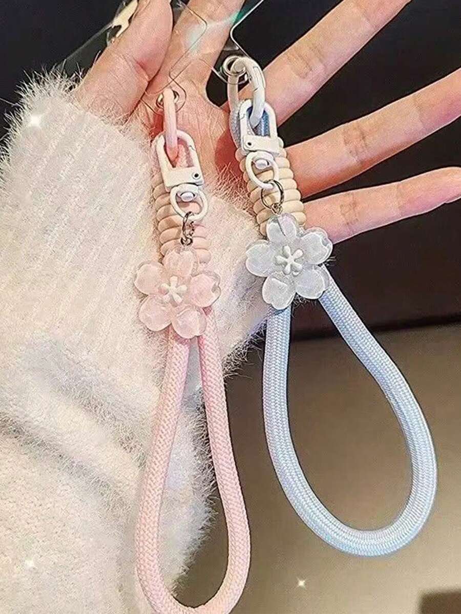 1 pieza Llavero con colgante de Sakura de gelatina estilo INS, cadena trenzada, accesorio de encanto de teléfono corto - Multicolor - Ver 1