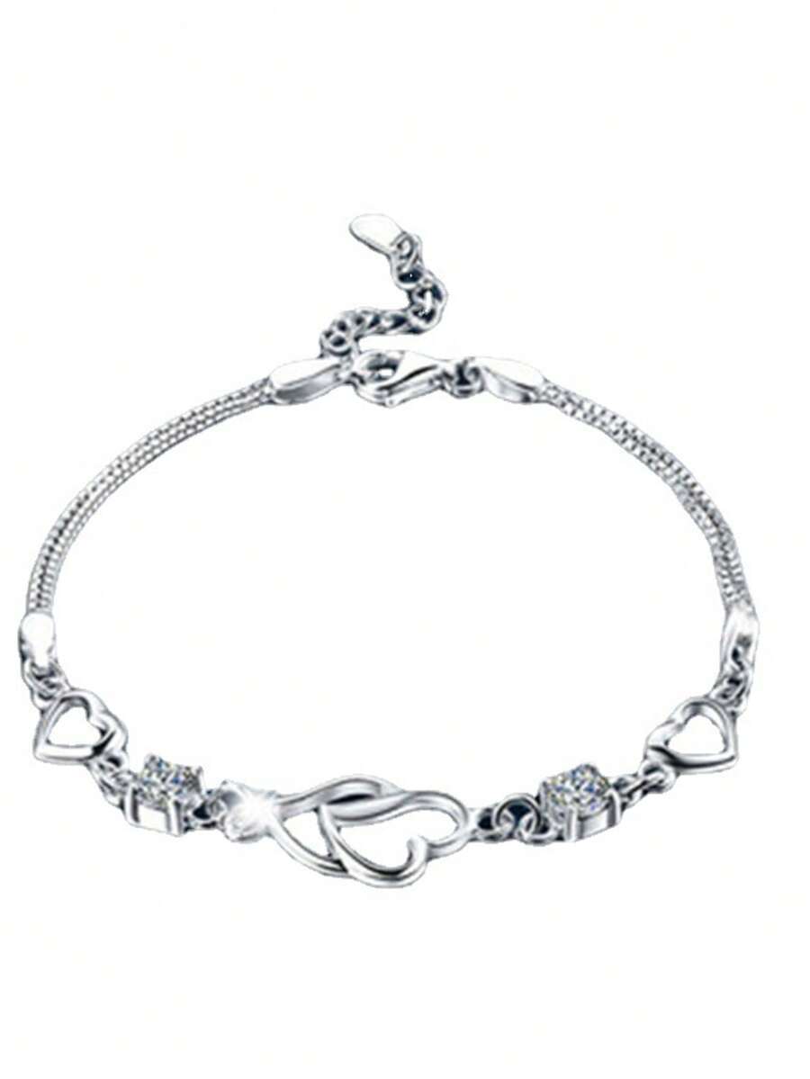 سوار جديد بتصميم قلبين مرصع بالراين ستون، سوار على شكل قلب يرمز للسعادة للنساء