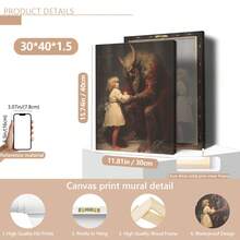 1 pièce Impression sur canevas de Krampus, décoration murale de Noël effrayante, convient pour la décoration de la maison, de la chambre, du salon, de la salle de bain, décoration murale, décorations de Noël pour la maison, avec option de cadre mural