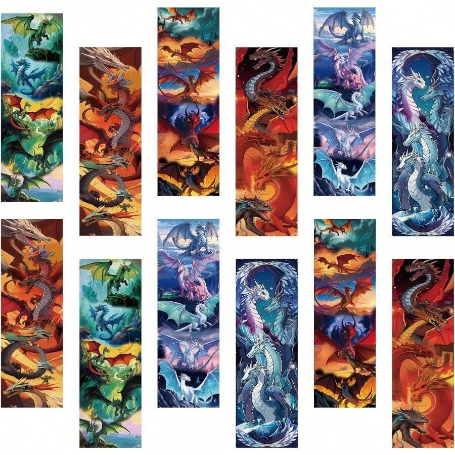 AFRITEE Bulk Vintage Dragon Bookmarks 12 Pack Dragon Themed Paper Bookmarks Suitable For Kid And Teenagers Red Cool Dragon Retro Bookmark Creative Gifts For Boys Teen Book Lovers - Đỏ - Xem 1