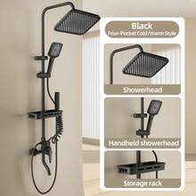 Luxury Alloy Black Rainfall Shower Head Set With Handheld Spray - Wall-Mounted, Round Design For Enhanced Bathing Experience, German, Constant Temperature, Bathroom Bathroom Accessories Bathroom Tools - Black - View 8