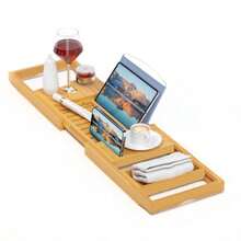 Luxury Bamboo Bathtub Tray Wooden Expandable Caddy With Book Tablet Wine Holder Gift Idea