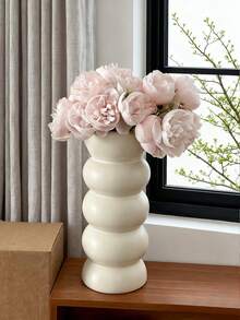 1 pièce Vase en céramique blanche minimaliste et chic en forme de chenille, design haut de gamme, décoration de niche pour arrangement floral au salon, table de chevet, accessoires pour la maison, pot de fleurs pratique et élégant pour le salon, la salle à manger, l'entrée, la chambre, le balcon