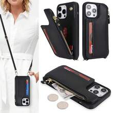 For IPhone 13 Pro Max Wallet Case With Card Holder For Women,For IPhone 12 Pro Max Case With Strap,Crossbody And Wristlet Zipper Pocket Phone Cover-Black{"Color_name":"L5-Black"} - 多色24 - 查看 7