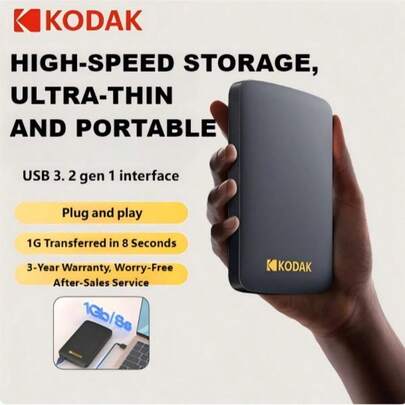  Kodak bärbar extern hårddisk P150 - 500 GB/1 TB USB 3.0, med snabb dataöverföring, stabilitet och hållbarhet. Perfekt för säkerhetskopiering och lagring