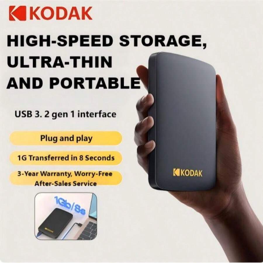 Kodak Kodak tragbare externe Festplatte P150 - 500 GB/1 TB USB 3.0, mit schneller Datenübertragung, Stabilität und Haltbarkeit. Ideal zum Backup und für die Datenspeicherung.