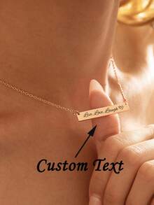 1pc Personalized Minimalist Bar Name Necklace, Customized Name Necklace, Engraved Bar Necklace, Date Necklace, Stainless Steel Bar Necklace, Customized Jewelry Gift, Birthday, Anniversary, Valentine's Day Gift - Multicolor - View 2
