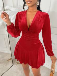 AIJ Amarilo 时尚性感优雅收腰长袖女士短款连衣裙，圣诞连衣裙，女士优雅红色圣诞连衣裙（春季款） - 紅色 - 查看 3