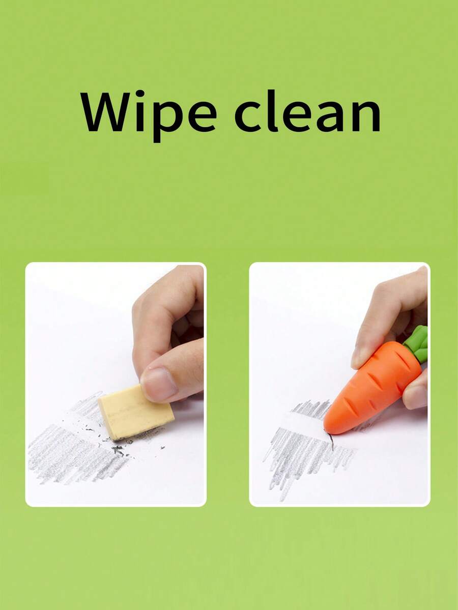 3pcs/1pc Jumbo Fruit & Carrot Erasers, Cute Erasers, Clean & Smudge-Free, Student Creative Stationery