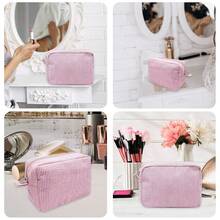 GFU Cosmetic Bag For Women, Large Makeup Bag, Travel Toiletry Stripe Cosmetic Bag, Seersucker Women Aesthetic Organizer Storage Pouch, Girls Handbags Purses (Pink){"Color_name":"Pink"} - 粉紅色的 - 查看 8