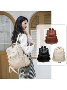 New 2025 Women's Backpack, Solid Color, Lightweight, Large Capacity And Multifunctional Model 2237 - Màu be - Xem 9