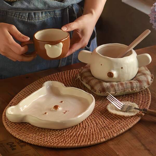 Cartoon Cute Bear Mug, Hand-Pinched Ceramic Coffee Cup Milk Cup - Suitable For Afternoon Tea, Juice & Cold Drinks, Ideal For Home, School & Office Use, Perfect Christmas/Birthday Gift