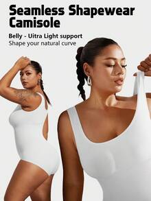 1pc Women Plus Size Seamless Bodysuit, Waist Cinching, Tummy Control, Butt Lifting - White - View 4