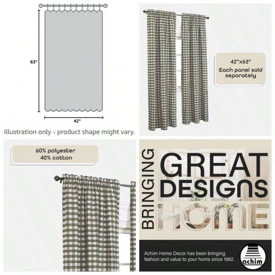 Home Furnishings Buffalo - Cortina de cuadros para ventana, panel cortina, Burgundy, Panel 42x 63, 1 - 106.7An x 160Al cm (1 Paneles) + Sabio - Ver 1